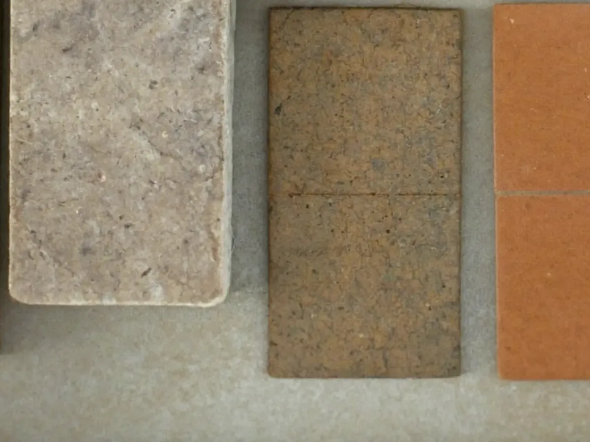Plànols i mostres de materials sobre una taula de treball.